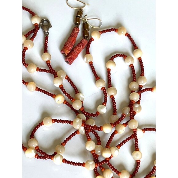 Unbranded Jewelry - Boho Bead Necklace Long Red Pearlescent Earrings Bundle Fall Accessories Jewelry